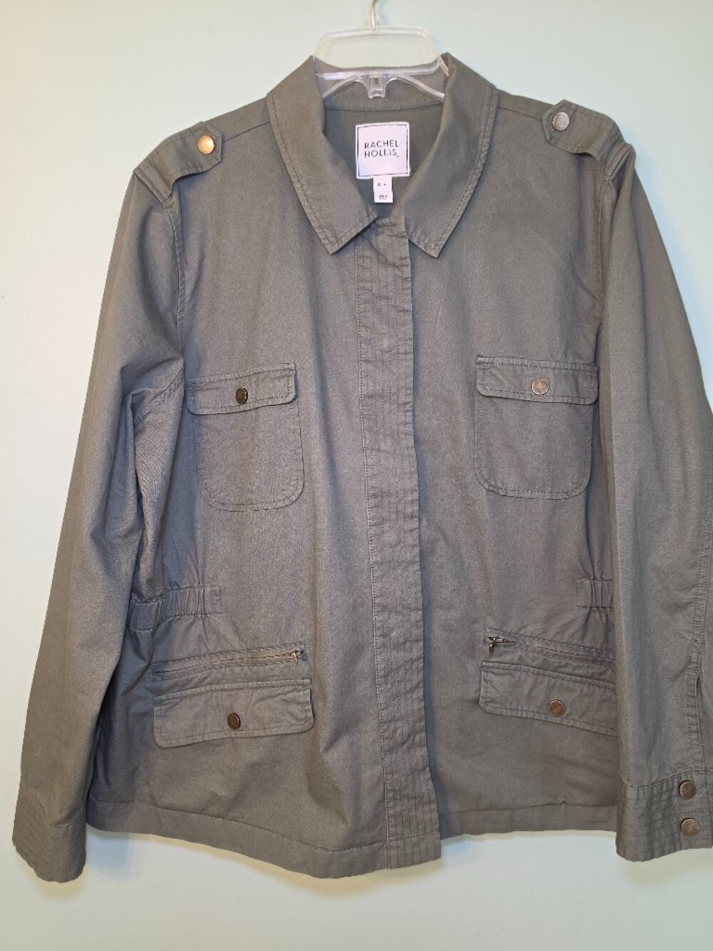 Rachel Hollis Women's Utility Jacket, Olive Green 1X